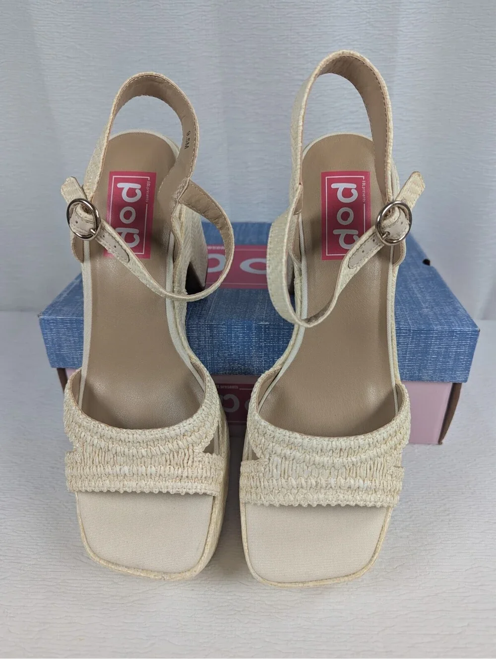 pop Applaud - Natural Woven Sandals - Size 9.5M - Chunky Platform Heel - New